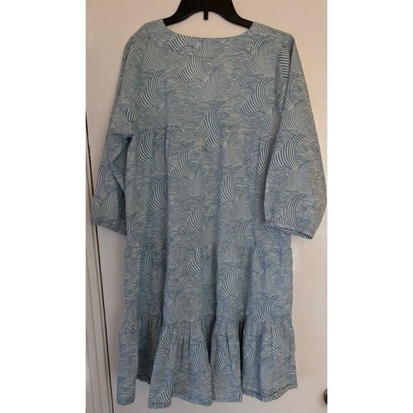 Pink Chicken Blue Print Cotton Summer dress Size M - Picture 2 of 6